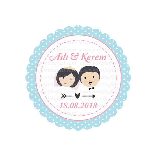 MAVİ PUANTİYELİ DÜĞÜN ETİKETİ